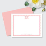 Watercolor Pink Bow Girly Preppy Monogram Card<br><div class="desc">This bow design features a scalloped border with space for your monogram and name on the front. Click the customise button if you would like to move/scale the images and further modify the text! Variations of this design, additional colours, as well as coordinating products are available in our shop, zazzle.com/store/doodlelulu....</div>