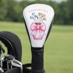 Watercolor Pink Bow Golf Clubs Personalized Head Cover