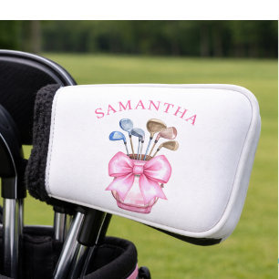 Watercolor Pink Bow Golf Clubs Personalized Head Cover