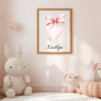 Watercolor Pink Bow Personalised Nursery Poster