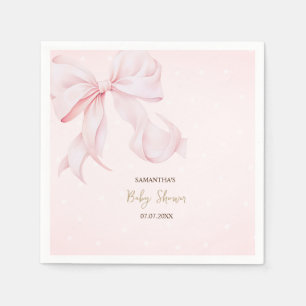 Watercolor Pink Bow Pink Dots Baby Shower  Napkin