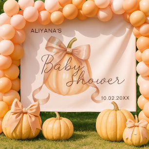 Watercolor Pink Bow Pumpkin Baby Shower Backdrop  Banner