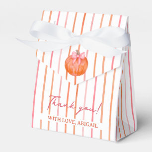 Watercolor Pink Bow Pumpkin Stripes Baby Shower Favour Box