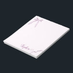 Watercolor Pink Bow Ribbon Sweet Personalised Notepad<br><div class="desc">Add a touch of sweetness to your daily notes with this personalised notepad featuring a soft watercolor pink bow and ribbon design. Perfect for adding charm to your office supplies, this custom notepad can be personalised with your name or a special message, making it a wonderful gift for friends, family,...</div>