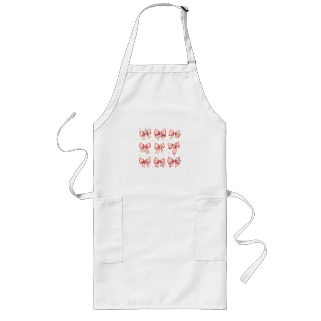 Watercolor Pink Bow Ribbon Washi Tape Collection Long Apron (Front)