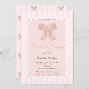 Watercolor Pink Bow Striped Bridal Shower Invitation