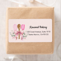 Watercolor Pink Bow Utensils Bakery Shipping