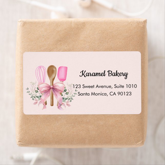Watercolor Pink Bow Utensils Bakery Shipping (Insitu)