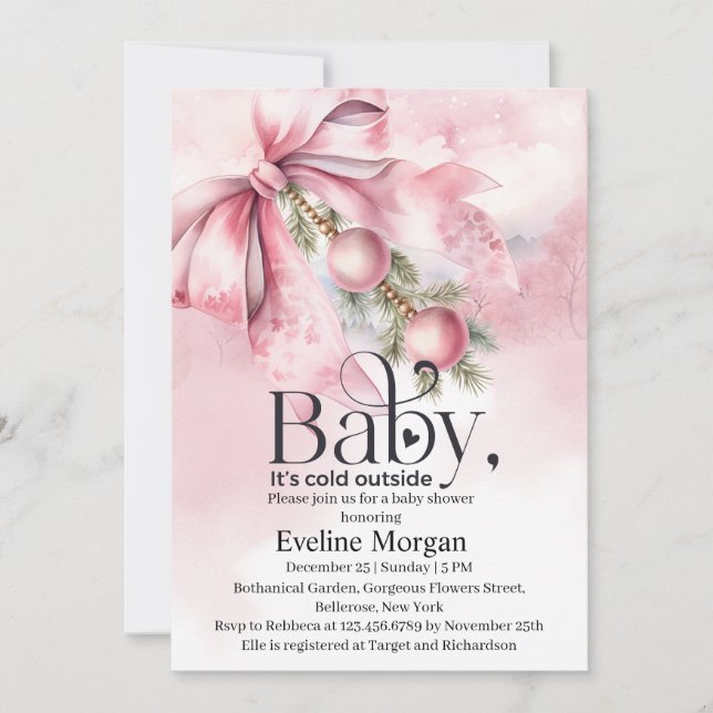 Watercolor Pink Bow with Baubles Baby Shower  Invitation (Front)