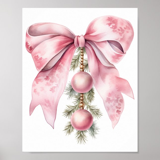 Watercolor Pink Bow with Baubles  Poster (Front)