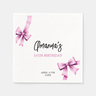 Watercolor Pink Bows Coquette Sweet 16 Birthday Napkin