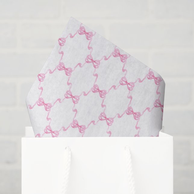 Watercolor Pink Bows Tissue Paper (Gift Bag)