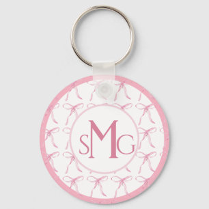 Watercolor Pink Bows with Monogram Key Ring