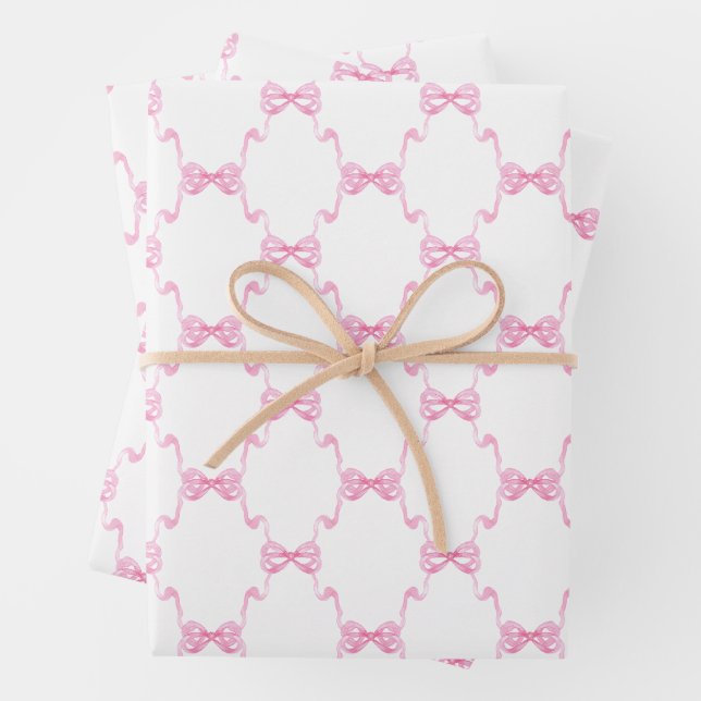 Watercolor Pink Bows Wrapping Paper Sheet (In situ)