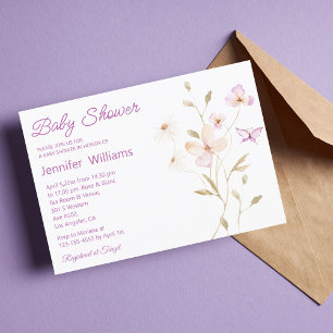 watercolor pink brown floral girl baby shower invitation