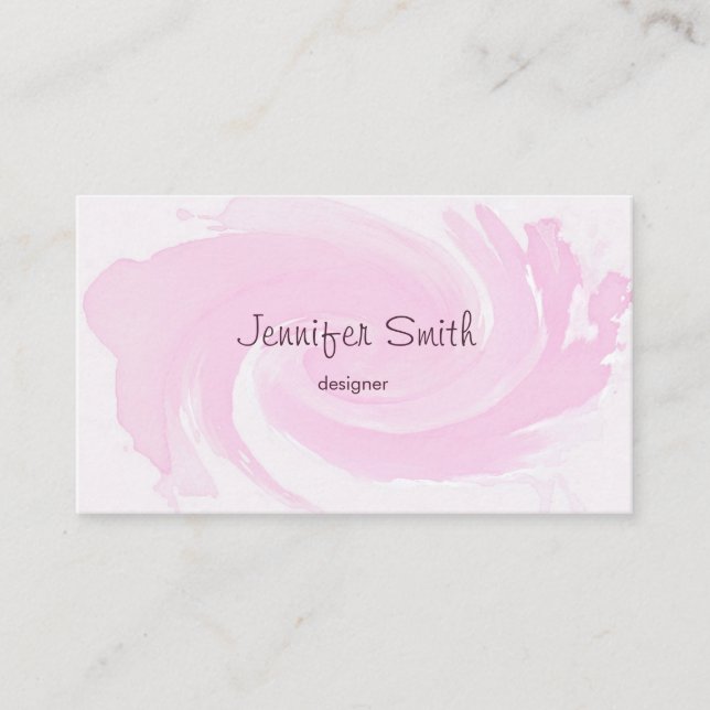 Watercolor Pink Brush Strokes Business Card (Front)