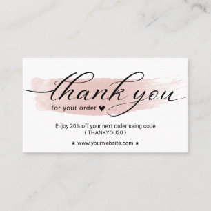 Watercolor Pink Brushstroke Order Thank You Coupon Business Card