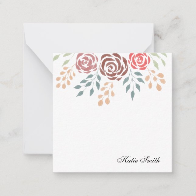 Watercolor Pink Burgundy Red Floral and Greenery Card (Front)