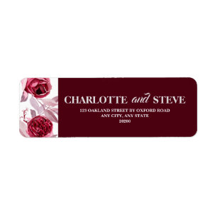 Watercolor Pink Burgundy Wedding Return Address