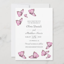Watercolor pink butterflies. Wedding Save The Date