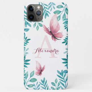 Watercolor pink butterfly customisable name iPhone 11 pro max case