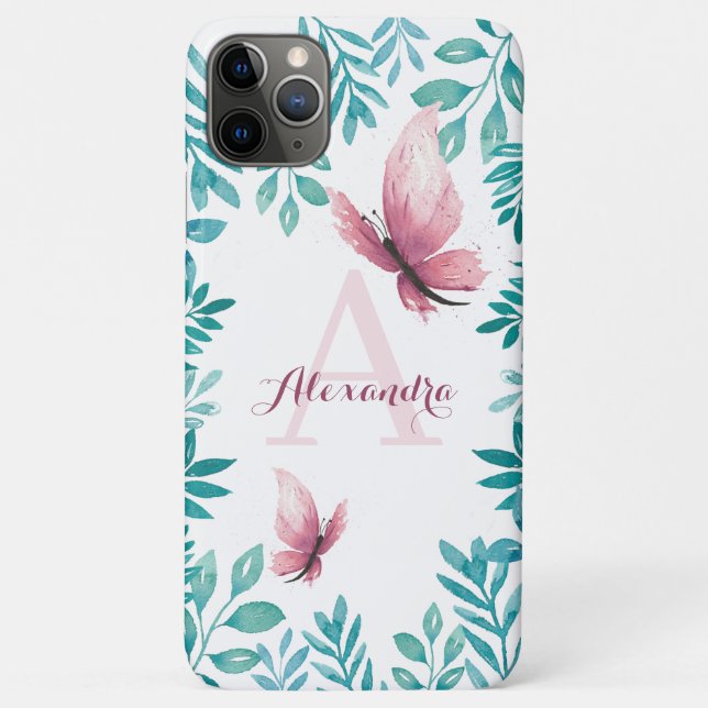 Watercolor pink butterfly customisable name Case-Mate iPhone case (Back)