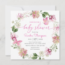 Watercolor Pink Butterfly Floral Baby Shower
