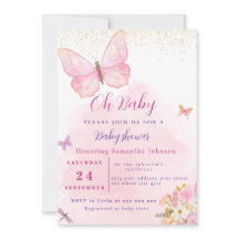 Watercolor Pink butterfly Floral Baby Shower