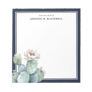 Watercolor Pink Cactus Flower From The Desk Of Notepad