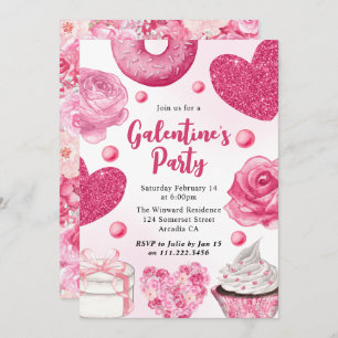Watercolor Pink Cakes and Treats Galentine's Party Invitation