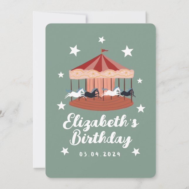 Watercolor pink Carousel Birthday Invitation (Back)