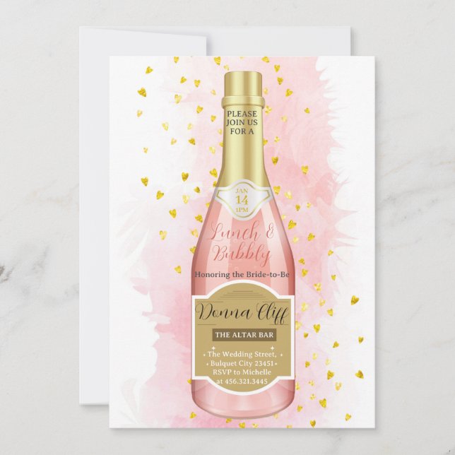 Watercolor Pink Champagne Bubbly Shower Invitation (Front)