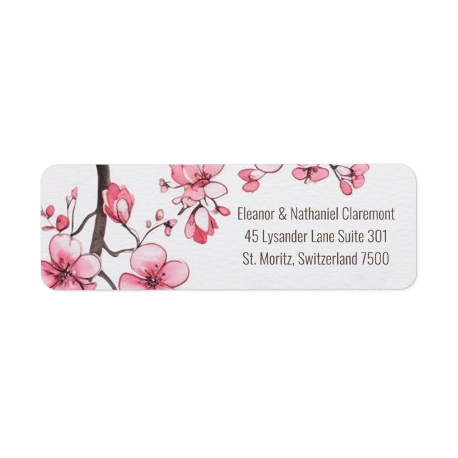 Watercolor Pink Cherry Blossom Floral Wedding (Front)