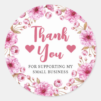Watercolor Pink Cherry Blossom Small Business Classic Round Sticker