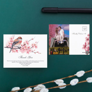 Watercolor Pink Cherry Blossom Wedding Thank You Postcard
