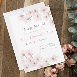 Watercolor Pink Cherry Blossoms Baby Shower Invitation