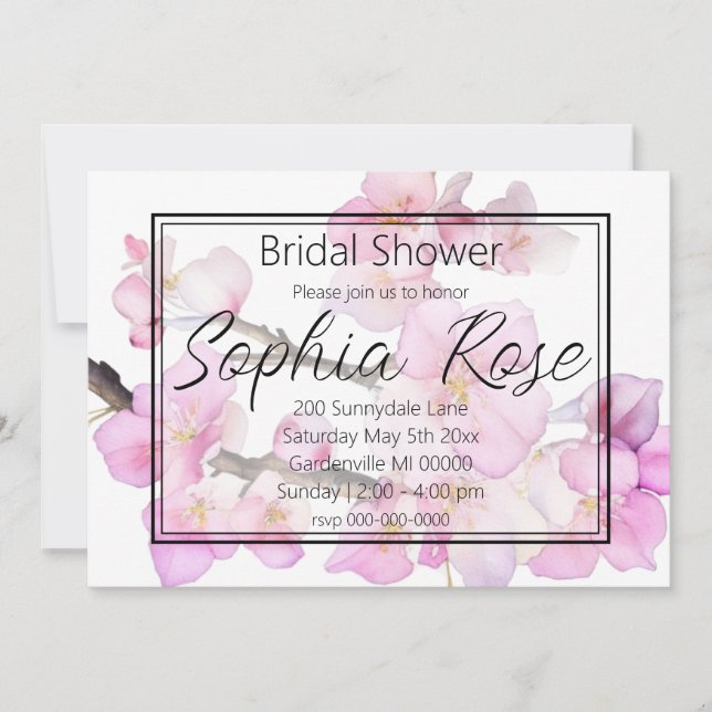 Watercolor pink cherry blossoms Bridal shower  Invitation (Front)