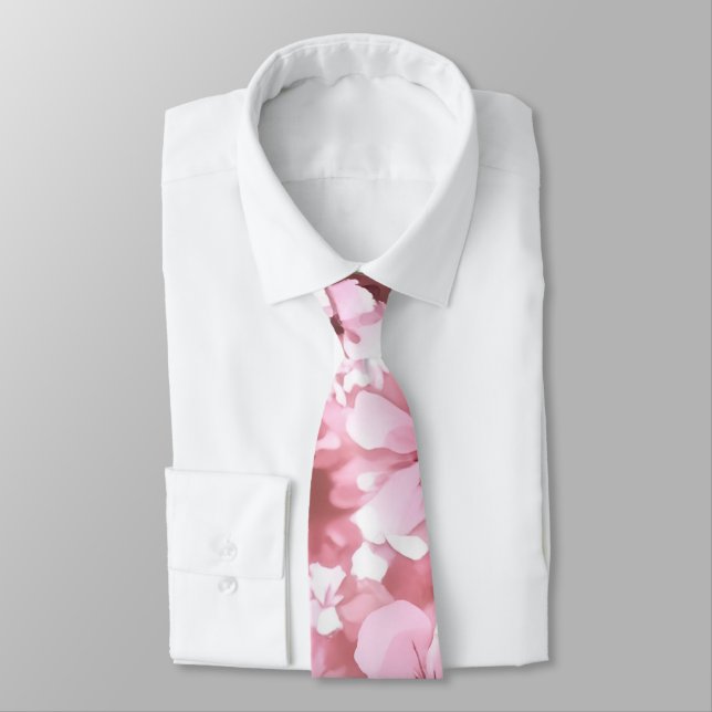 Watercolor Pink Cherry Blossoms Pattern Tie (Tied)