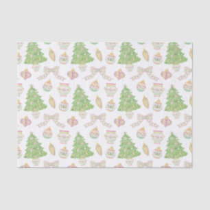 Watercolor Pink Chinoiserie Baubles Christmas Tree Tissue Paper