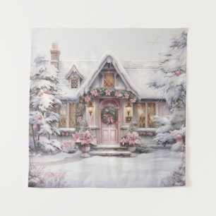 Watercolor Pink Christmas Art Tapestry