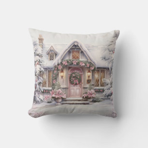 Watercolor Pink Christmas Art Throw Pillow