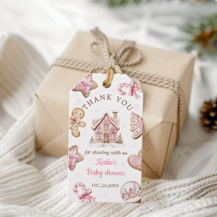 Watercolor Pink Christmas Cookie Baby Shower Favor Gift Tags