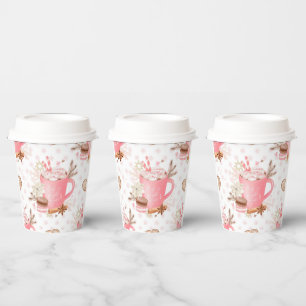 Watercolor Pink Christmas Cookies and Cocoa Paper Cups