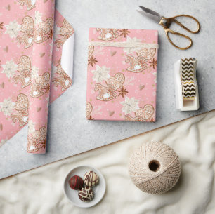 Watercolor Pink Christmas Cookies & Snowflakes Wrapping Paper