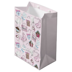 Watercolor Pink Christmas Cute Medium Gift Bag