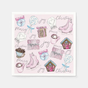 Watercolor Pink Christmas Cute Napkin