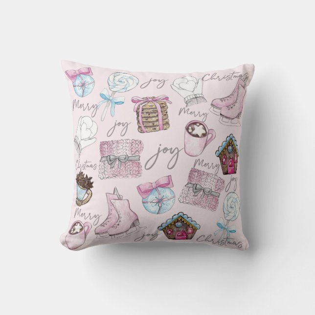 Watercolor Pink Christmas design Cushion (Front)