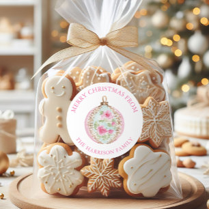 Watercolor Pink Christmas Ornament Gift Classic Round Sticker