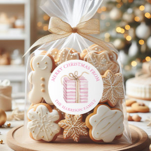 Watercolor Pink Christmas Present Gift Classic Round Sticker