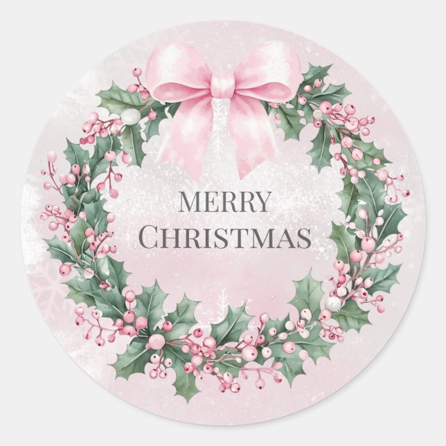 watercolor Pink Christmas Santa 1st birthday  Classic Round Sticker (Front)